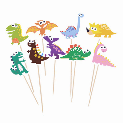 9 bucăți La mulți ani, cu tema de dinozaur, Toppers pentru cupcake din carton, cu bețișoare, pentru eveniment de duș pentru bebeluși, decorațiuni pentru petreceri, decorațiuni pentru tort