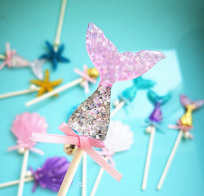 Kék bálna fiú lány születésnapi torta felső pár esküvői buli desszert cupcake flitteres sellő farok kagyló sütési kellékek Decorati