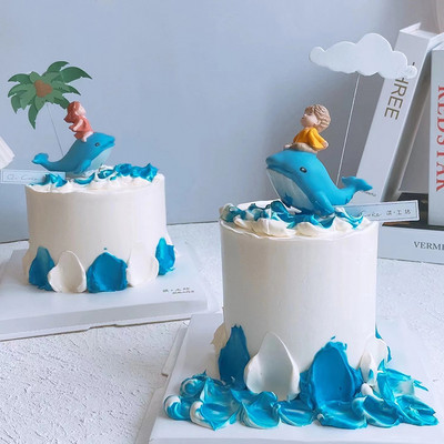 Blue Whale Boy Girl Birthday Cake Topper Двойка Сватбено парти Десерт Cupcake Пайети Опашка на русалка Shell Консумативи за печене Decorati