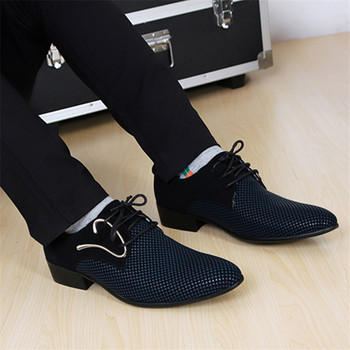 Модни мъжки кожени лаконични обувки Мъжки бизнес рокли с остри карирани черни обувки Дишащи официални сватбени базови обувки Мъжки