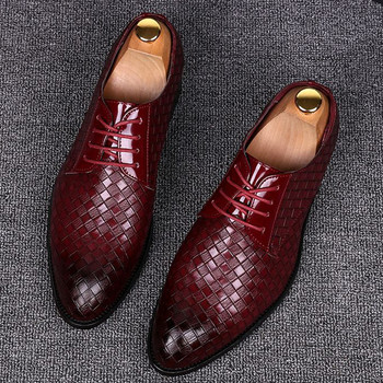 hot9 Официални кожени обувки Мъжки рокли Бизнес обувки Мъжки геометрични червени оксфордски обувки за парти Сватбени ежедневни мъжки равни обувки Chaussure Homme
