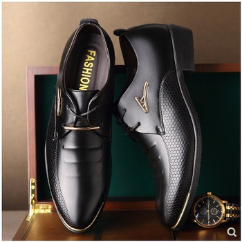 Класически мъжки рокля с остри пръсти Мъжки лачени черни сватбени обувки Официални обувки Оксфорд Модни големи размери