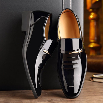 Мъжки кожени лаконични обувки Мъжка бизнес рокля Заострени черни обувки Официални сватбени базови обувки Sapato Social Masculino мокасини