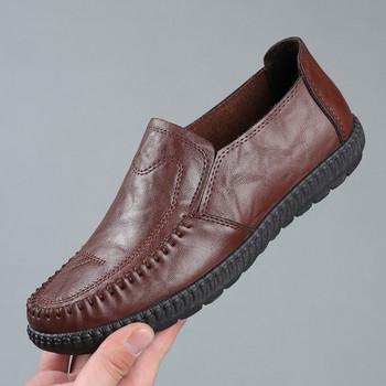 Плитки кожени ежедневни обувки Неплъзгащи се модни спортни мъжки мокасини Дишащи шевни мъжки обувки Черни мъжки обувки за свободното време с кръгла глава