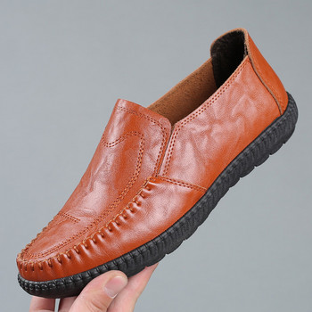 Плитки кожени ежедневни обувки Неплъзгащи се модни спортни мъжки мокасини Дишащи шевни мъжки обувки Черни мъжки обувки за свободното време с кръгла глава