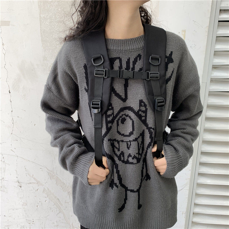 Mugursomas Preppy Students Mugursoma Liela ietilpība ar pogu Ceļojumu soma Cieta Vienkārša Harajuku Chic Mode Retro unisex High Street