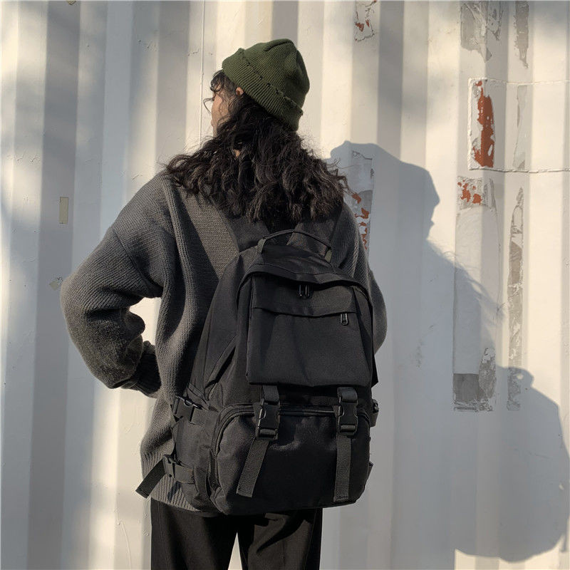 Mugursomas Preppy Students Mugursoma Liela ietilpība ar pogu Ceļojumu soma Cieta Vienkārša Harajuku Chic Mode Retro unisex High Street