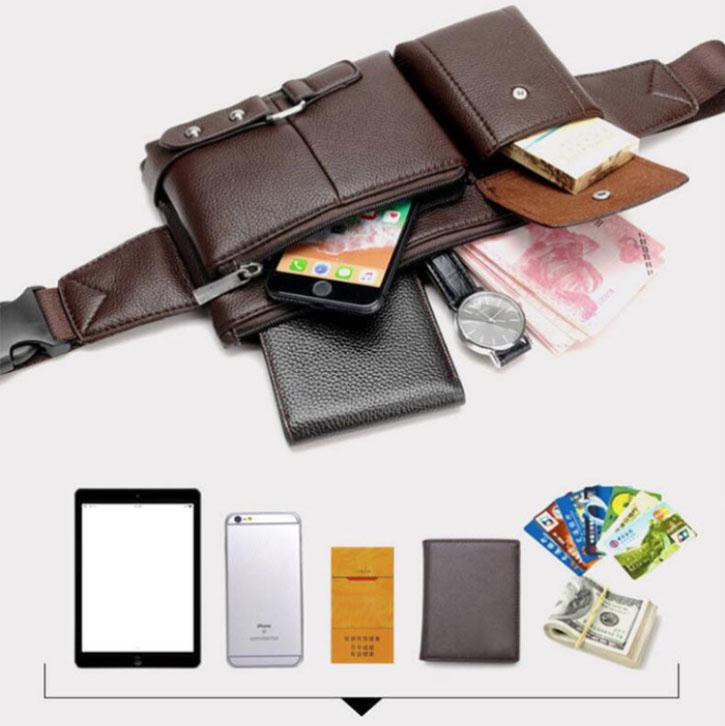 Casual PU δερμάτινη επαγγελματική τσάντα ώμου Crossbody Travel Sports Outdoor Sling Pack Messenger Pack Τσάντα μέσης στήθους για άνδρες