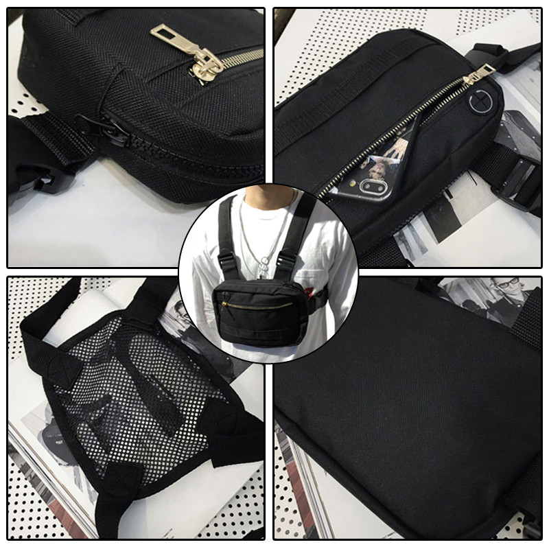 Geantă pentru piept hip-hop pentru bărbați, în aer liber, vestă tactică de stradă, vestă pentru piept, genți pentru femei, vestă funcțională, pachet utilitar pentru piept G108