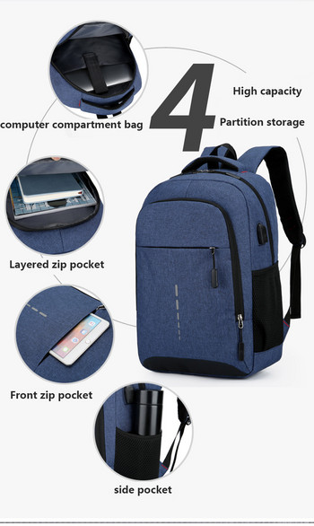 Εξαιρετικά ελαφρύ ανδρικό αδιάβροχο σακίδιο πλάτης USB Τσάντα φόρτισης τσάντα πλάτης για άντρες Κομψό σακίδιο πλάτης Casual σακίδιο πλάτης