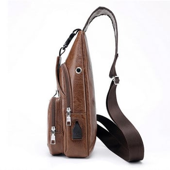 Мъжка чанта за гърди Чанти за през рамо с USB зареждане Чанта за през рамо от изкуствена кожа Диагонален пакет Гръбна чанта Пътуване на открито Чантичка за пратки