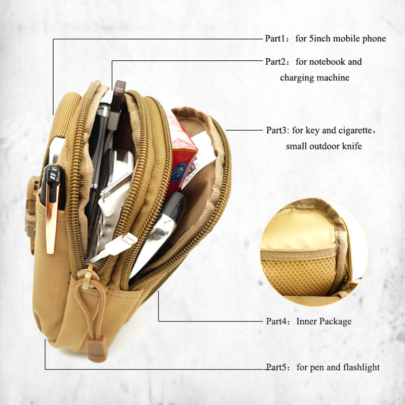 Ανδρική τσάντα ζώνης Molle ανθεκτικό πακέτο μέσης Αθλητικά υπαίθρια σπορ Κάμπινγκ Ταξίδι για τρέξιμο Μικρή τσέπη Στρατιωτική θήκη τηλεφώνου Tactical