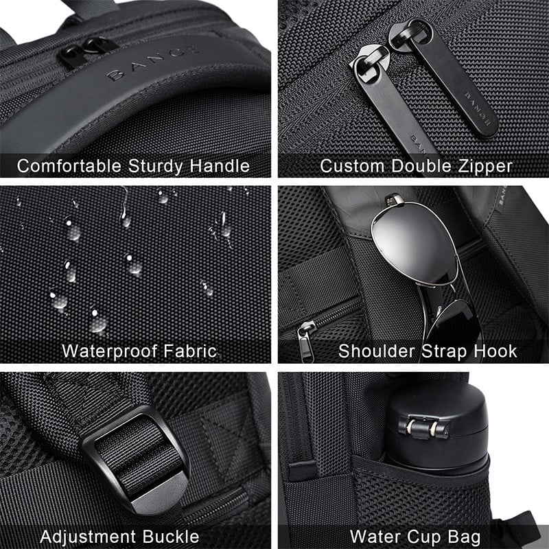 BANGE Rucsac pentru laptop de 15,6 inchi de capacitate mare Geantă de școală de zi cu zi durabilă Port de încărcare USB multifuncțional Rezistent la apă