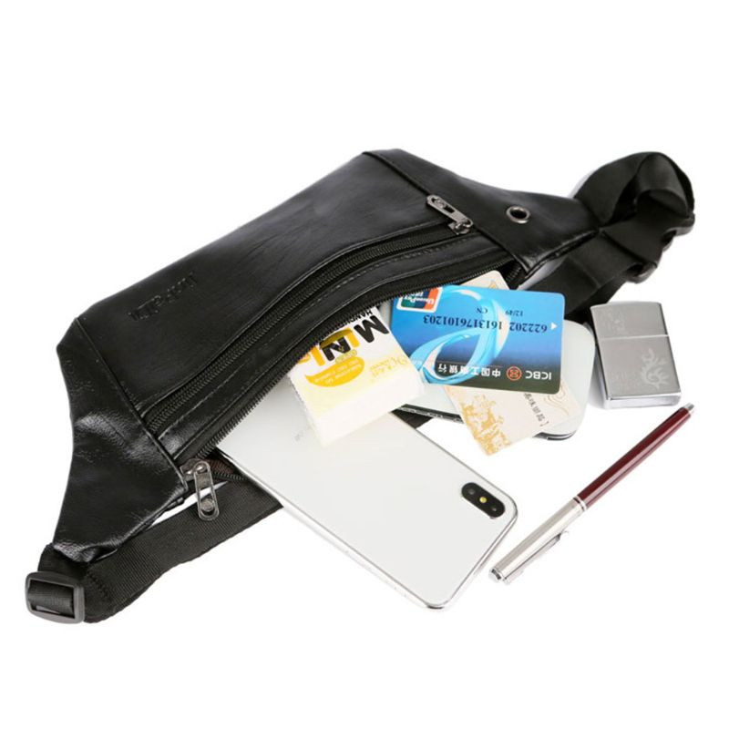 Férfi PU bőr öv deréktáska Fanny Pack Crossbody váll cipzáras sporttáska