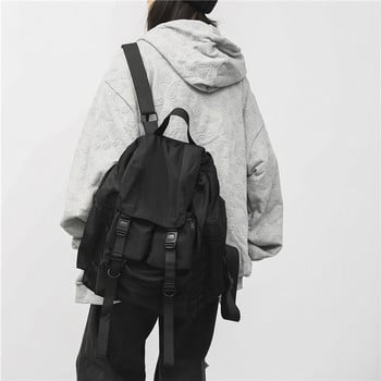 Едноцветни черни мъжки раници Готини мъжки раници в стил Streetwear Harajuku Ученически чанти с голям капацитет Водоустойчиви найлонови чанти за мъже