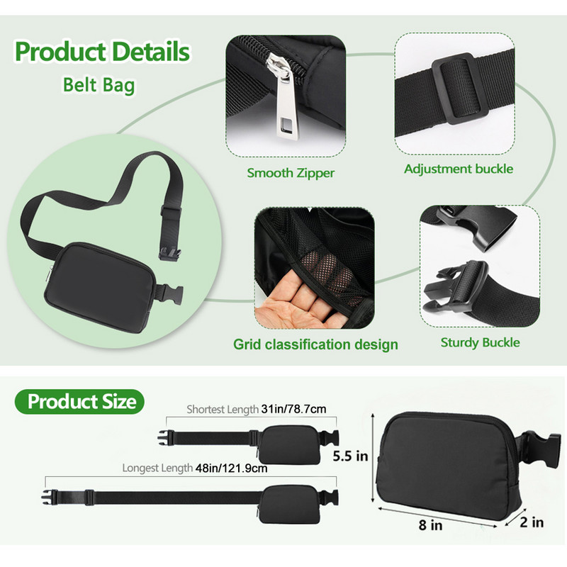 Mini moteriškas juosmens krepšys su reguliuojamu dirželiu bėgimui, kelionėms, važinėjimui dviračiu lauke, apsipirkimui, madingas vandeniui atsparus juosmens paketas