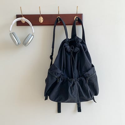 Rucsac de modă pentru călătorii pentru femei Hylhexyr Rucsac simplu cu șnur pentru petrecere a timpului liber pentru studenți Rucsacuri ușoare din nailon de culoare solidă