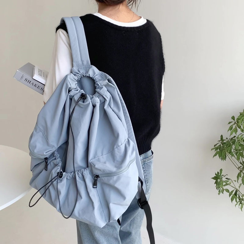 Rucsac de modă pentru călătorii pentru femei Hylhexyr Rucsac simplu cu șnur pentru petrecere a timpului liber pentru studenți Rucsacuri ușoare din nailon de culoare solidă