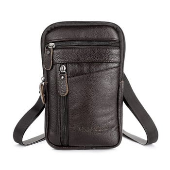 Мъжка модна чанта за телефон от естествена кожа, чанта за колан, през рамо, през рамо, през рамо и кръст Q1FA