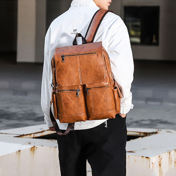 Ретро PU кожени тийнейджърски раници Ретро модна ученическа чанта Мъжка многофункционална раница Мъжка дизайнерска чанта с цип с голям капацитет