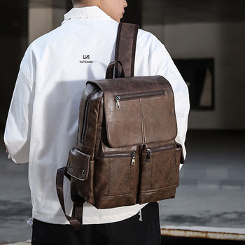 Ретро PU кожени тийнейджърски раници Ретро модна ученическа чанта Мъжка многофункционална раница Мъжка дизайнерска чанта с цип с голям капацитет