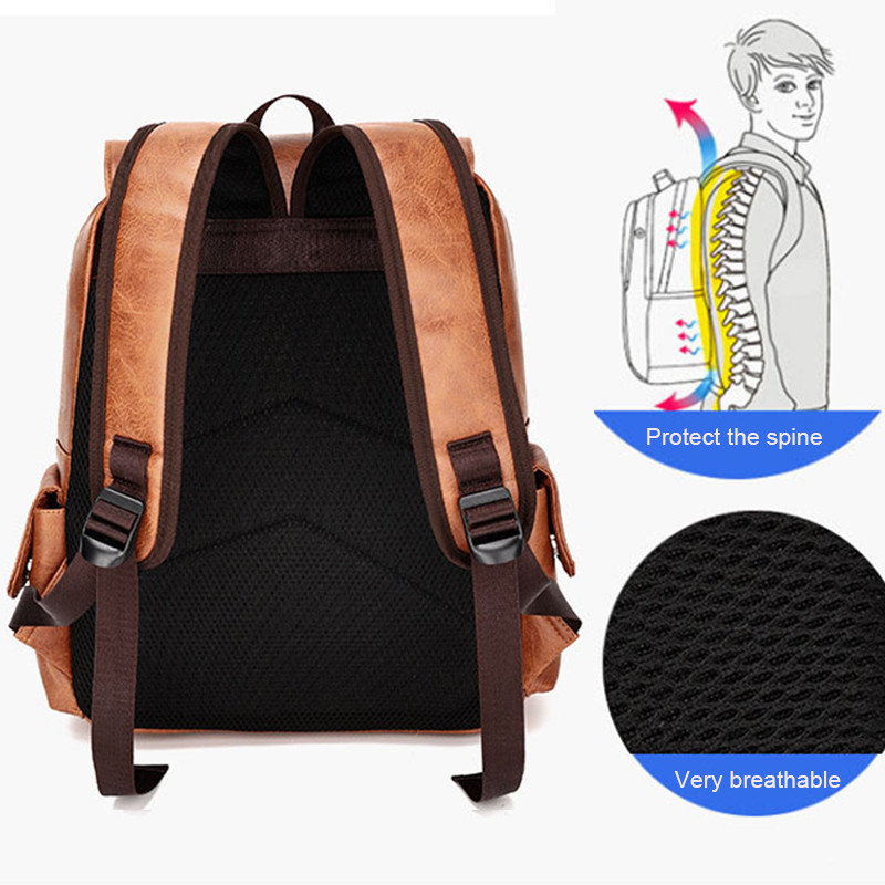 Vintage PU bőr tinédzser hátizsákok Retro divatos iskolatáska Férfi többfunkciós hátizsák férfi cipzáras tervező nagy kapacitású táska