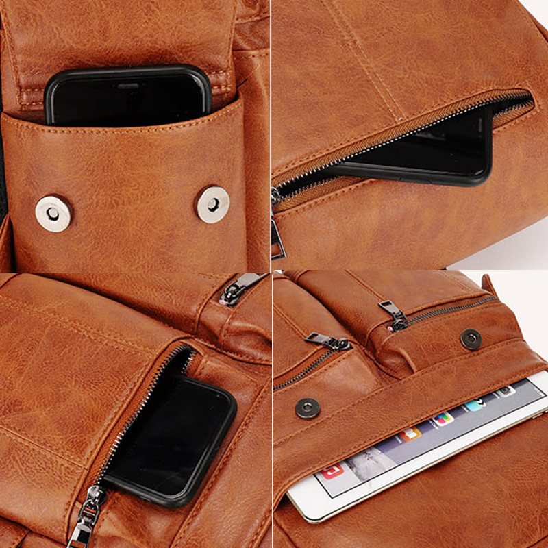 Vintage PU bőr tinédzser hátizsákok Retro divatos iskolatáska Férfi többfunkciós hátizsák férfi cipzáras tervező nagy kapacitású táska
