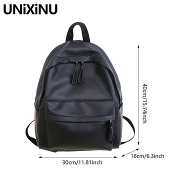 UNXINU Μαύρο γυναικείο δερμάτινο σακίδιο πλάτης Μεγάλης χωρητικότητας Σχολική τσάντα για κορίτσια Casual College Student Student Backpack Τσάντα Laptop