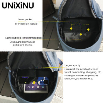 Черна дамска кожена раница UNXINU с голям капацитет за момичета Ежедневна студентска раница Чанта за книги Чанта за лаптоп