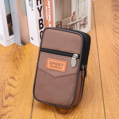 Vīriešu kanvas vidukļa soma Daudzfunkcionāla mobilā tālruņa soma, jostas komplekts Ikdienas trīsslāņu rāvējslēdzēja ūdensnecaurlaidīgs tālruņa maciņš