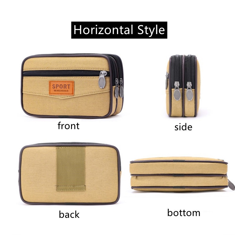 Vīriešu kanvas vidukļa soma Daudzfunkcionāla mobilā tālruņa soma, jostas komplekts Ikdienas trīsslāņu rāvējslēdzēja ūdensnecaurlaidīgs tālruņa maciņš