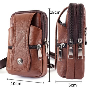 Нова мъжка кожена чанта за кръста Мултифункционална чанта с колан с голям капацитет Чанти за през рамо Чанти през рамо Многослойна чанта с катарама