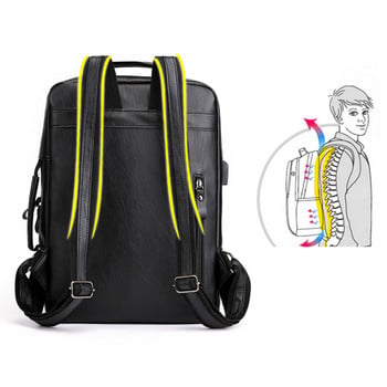 Бизнес раници за мъже, водоустойчива чанта за лаптоп от PU кожа, раница с голям капацитет, USB зареждане, мъжка модна чанта