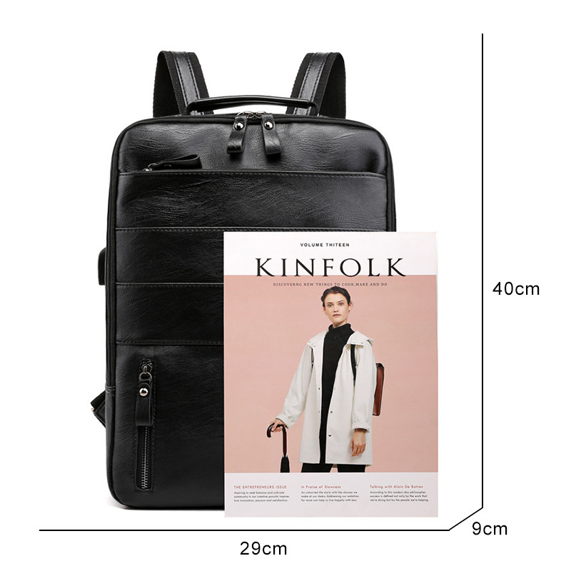 Rucsacuri de afaceri pentru bărbați Geantă impermeabilă pentru laptop din piele PU Rucsac de încărcare USB de mare capacitate Rucsac de modă masculină