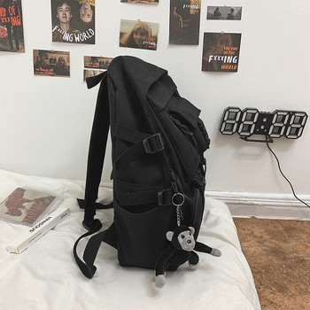 Μαύρο σακίδιο πλάτης Preppy Style Unisex Γυναικείο σακίδιο πλάτης Nylon αδιάβροχο σχέδιο πολλαπλών τσεπών Mochilas Teenagers Shoulder Bag