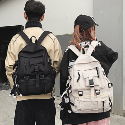 Preppy Style melna mugursoma Unisex sieviešu vīriešu mugursoma neilona ūdensizturīga vairāku kabatu dizaina Mochilas pusaudžu plecu soma