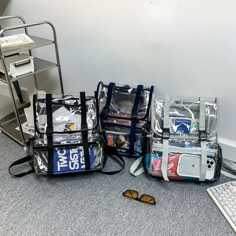 Átlátszó PVC laptop átlátszó hátizsák vízálló alkalmi könyves táskák nagy kapacitású, egyszerű hordozható átlátszó stadionon jóváhagyva