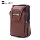 Bisi Goro daudzfunkcionāla vīriešu jostas soma Vintage kredītkarte Mobilā tālruņa kabata PU ādas pārgājienu maks Divslāņu jostas soma
