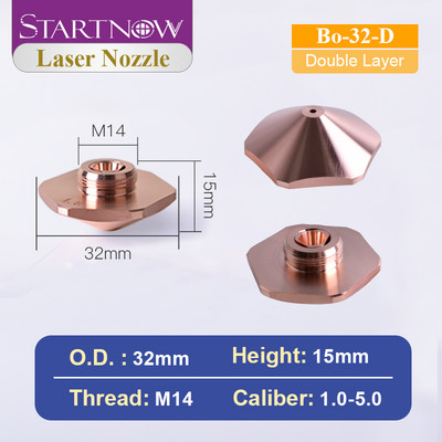 Startnow Bo sorozatú lézeres vágófúvóka D25 Átm. 32mm H15 Egyrétegű, kétrétegű, 1,0 kaliberű 3,0 mm-es lézeres hatszögletű réz fúvóka