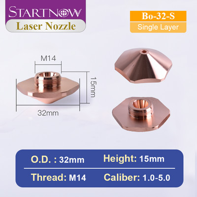 Startnow Bo sorozatú lézeres vágófúvóka D25 Átm. 32mm H15 Egyrétegű, kétrétegű, 1,0 kaliberű 3,0 mm-es lézeres hatszögletű réz fúvóka