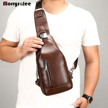 Мъжка чанта тип месинджър Мъжки чанти от PU кожа през рамо за гърди Бизнес чанти месинджъри Мъжка чанта за зареждане с USB