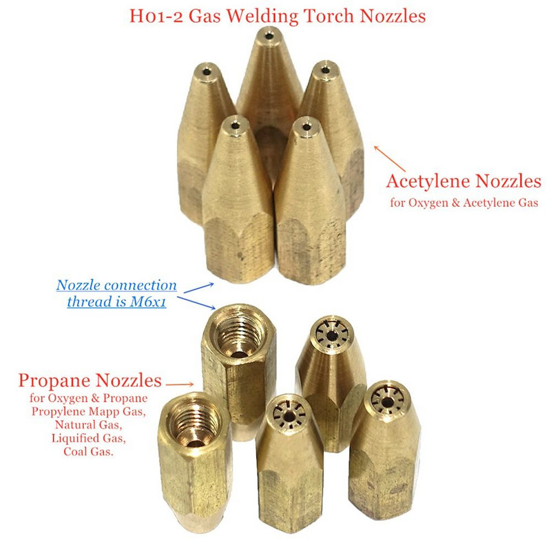 5 tk H01-2 gaasjoodispõleti otsik hapnik propaan atsetüleen veeldatud gaas terase vask-alumiiniumjoodise keevituspõleti jaoks