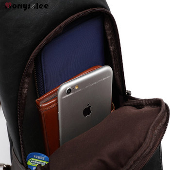 Мъжки чанти за гърди от PU кожа Модна чанта през рамо Чанта Messenger, устойчива на кражба, въртящи се копчета, кожени чанти, плътна чанта