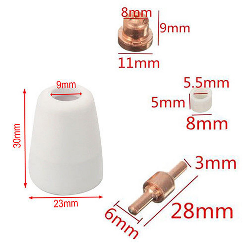 20 tk/komplekt PT-31 CT312 CUT40/50 Plasma lõikamine Põleti Lõikeri Kulumaterjalid Laiendatud Otsaotsikud Elektrood