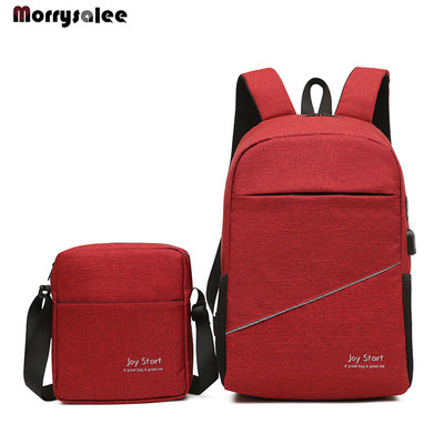 Ανδρικό σακίδιο πλάτης φορητού υπολογιστή 2 τμχ για 15'' USB Charger Backpacks Computer Αντικλεπτική Τσάντα Unisex Σχολική Τσάντα Backpack Travel Mochila