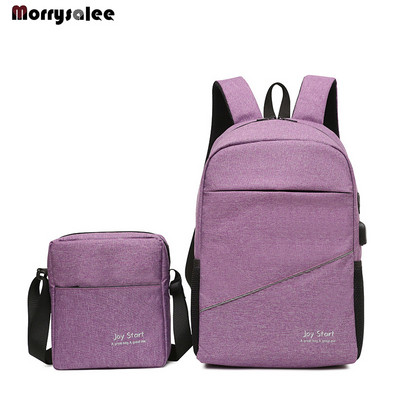 Ανδρικό σακίδιο πλάτης φορητού υπολογιστή 2 τμχ για 15'' USB Charger Backpacks Computer Αντικλεπτική Τσάντα Unisex Σχολική Τσάντα Backpack Travel Mochila