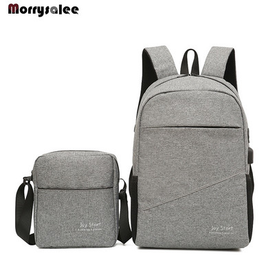 Ανδρικό σακίδιο πλάτης φορητού υπολογιστή 2 τμχ για 15'' USB Charger Backpacks Computer Αντικλεπτική Τσάντα Unisex Σχολική Τσάντα Backpack Travel Mochila