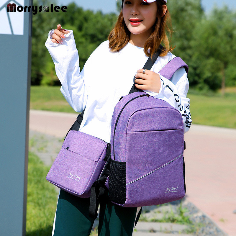 Ανδρικό σακίδιο πλάτης φορητού υπολογιστή 2 τμχ για 15'' USB Charger Backpacks Computer Αντικλεπτική Τσάντα Unisex Σχολική Τσάντα Backpack Travel Mochila