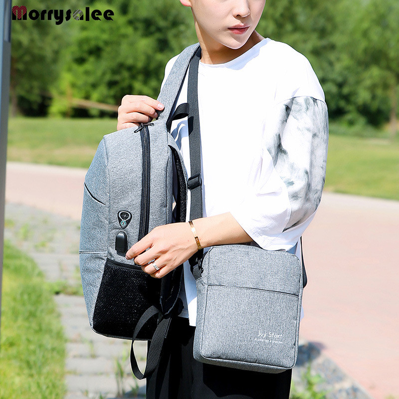 Ανδρικό σακίδιο πλάτης φορητού υπολογιστή 2 τμχ για 15'' USB Charger Backpacks Computer Αντικλεπτική Τσάντα Unisex Σχολική Τσάντα Backpack Travel Mochila