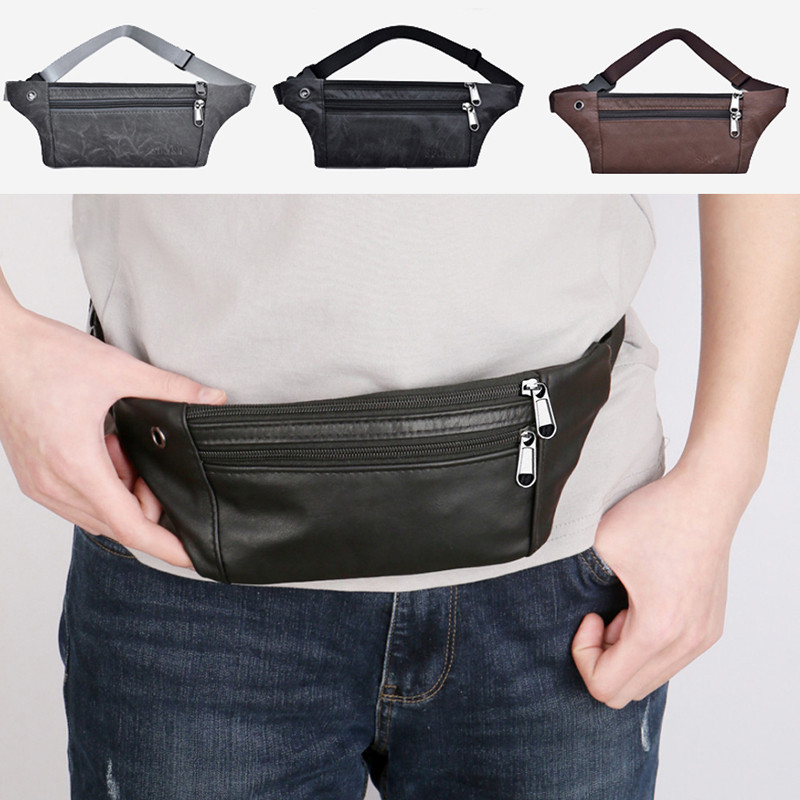 Geantă casual din piele PU pentru bărbați Pachet de telefon cu bani, vintage, neagră, cu centură, geantă mică de călătorie pentru bărbați